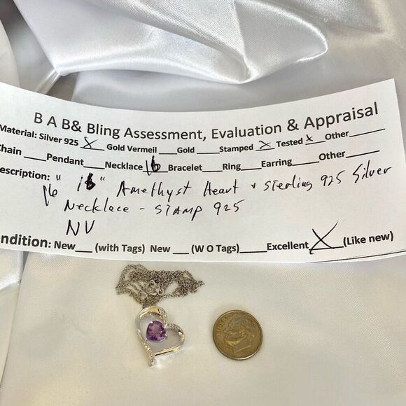 NV#2  Amethyst & CZ Heart & Sterling 925 Silver Necklace - Picture 11 of 11